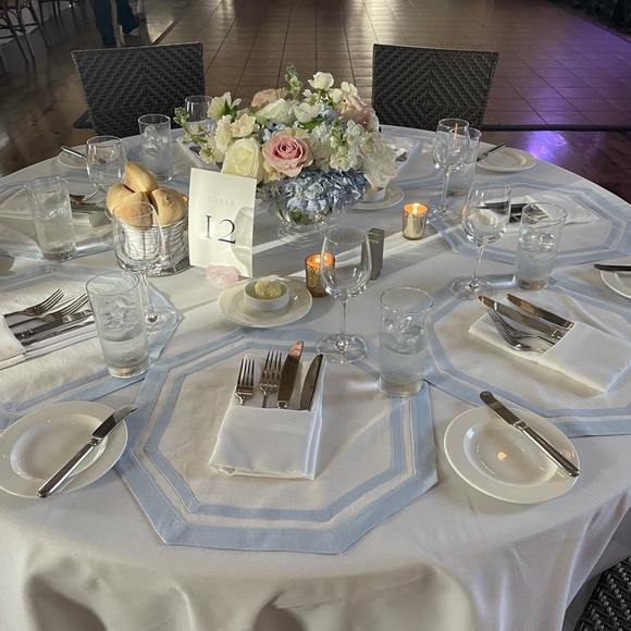 Matouk Placemats - White with Blue Trim - Octagon 16x16 - $63 each - Picture 5 of 9